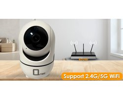 Q-time® Premium 1080P Draadloze Mini IP Camera WiFi Babyfoon (honden huisdier-camera) Indoor 2.4Ghz & 5Ghz Wifi Beveiligings Camera 2-Weg Audio Met Instelbare Bewegingsdetectie Ondersteund Amazon Echo Alexa Google Home Assistant.