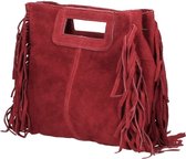 LAURA Vrolijke Italiaanse suède tas - Handtas met franjes - Rood - Boho stijl - Ibiza stijl - Vrolijke zomerse tas