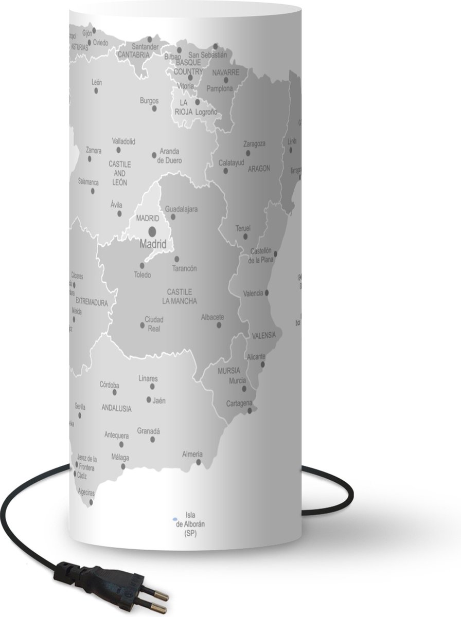 Lamp - Nachtlampje - Tafellamp slaapkamer - Illustratie van de provincies in Spanje - 70 cm hoog - Ø29.6 cm - Inclusief LED lamp