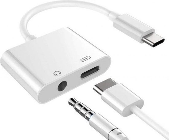 USB-C adapter - USB-C naar 3,5mm Aux en USB-C - Geschikt voor Samsung S20 &  Apple - 2... | bol.com