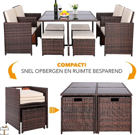 Ensemble de jardin de Luxe Happyment® - 4 à 8 personnes - Ensemble salon de jardin - Coussins lavables - Table de jardin avec chaises - Ensembles de jardin de jardin - Salon de jardin