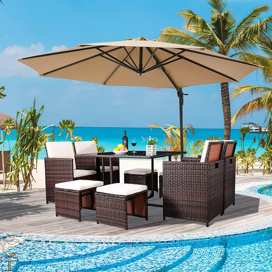 Ensemble de jardin de Luxe Happyment® - 4 à 8 personnes - Ensemble salon de jardin - Coussins lavables - Table de jardin avec chaises - Ensembles de jardin de jardin - Salon de jardin