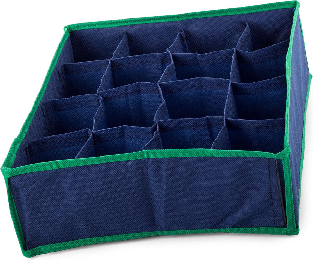 2X Organizer voor Sokken & Ondergoed - 16 Vaks - Bespaar ruimte - Gemaakt van duurzaam materiaal Linnen - Set van 2 - Marineblauw