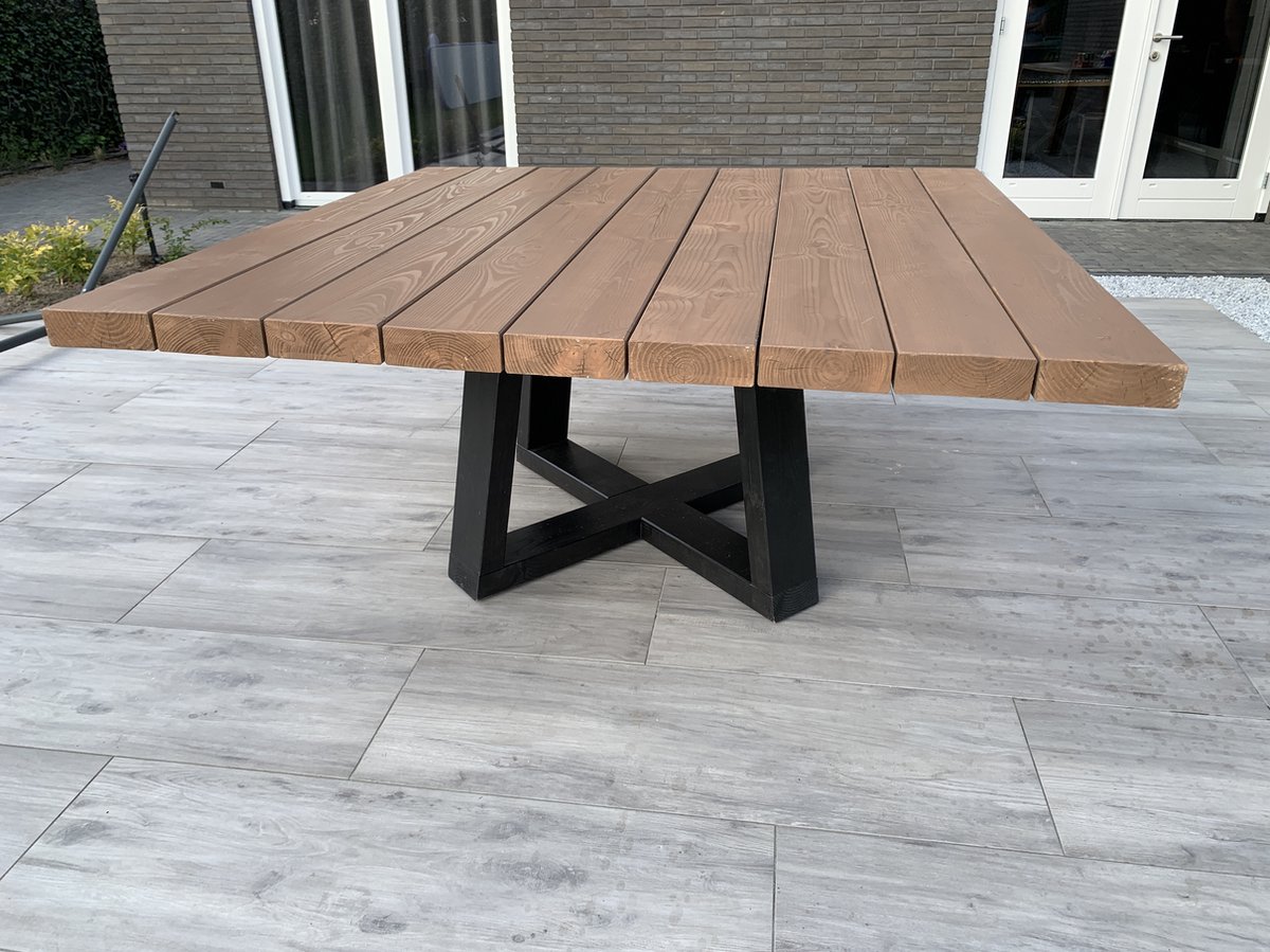 Vierkante tuintafel Tendenza Esclusivo afmeting 1.60 x 1.60 kleur naar keuze | Douglas steigerhouten balken 6,5cm dik - uniek onderstel Uno | Quattro Design