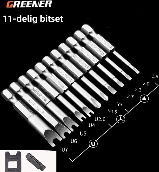 GREENER 11-delig bitset - Bit set - Bitset - Schroefbit set - Bits - Magnetisch - S2 gelegeerd staal - 50mm