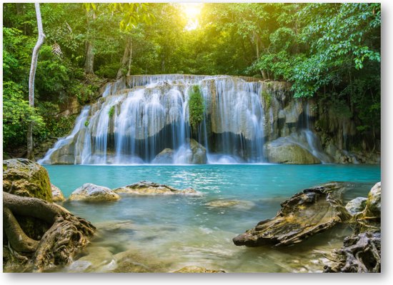 Waterval, Erawan National Park, Thailand - 70x50 Canvas Liggend - Natuur