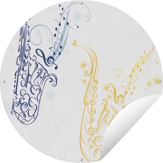 Tuincirkel Illustratie van muzieknoten in de vorm van saxofoons - 60x60 cm - Ronde Tuinposter - Buiten