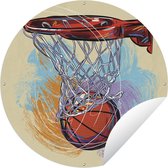 Tuincirkel Een illustratie van een basketbal die op volle snelheid doel treft - 150x150 cm - Ronde Tuinposter - Buiten