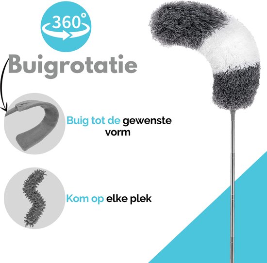 Plumeau duveteux gris à bande blanche, courbé à 360 degrés. Texte "Rotation flexible".