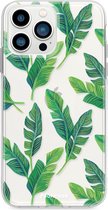 Fooncase Hoesje Geschikt voor iPhone 13 Pro Max - Shockproof Case - Back Cover / Soft Case - Banana leaves / Bananen bladeren