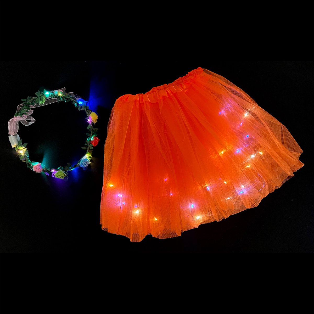 LED Rokje/Tutu en Tiara Mini Set - Oranje - WK Voetbal Verkleedkleding