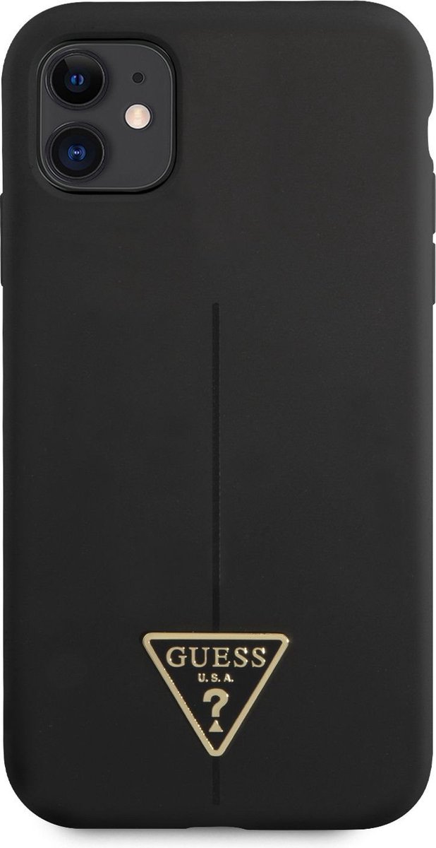 Guess Silicone Triangle Line Back Case - Geschikt voor Apple iPhone 11 (6.1") - Zwart