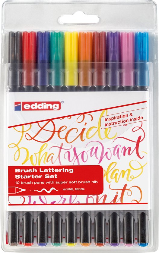 Foto: Edding 1340 brushpennen in etui 10 kleuren set 1 3mm op waterbasis o a geschikt voor papier en karton