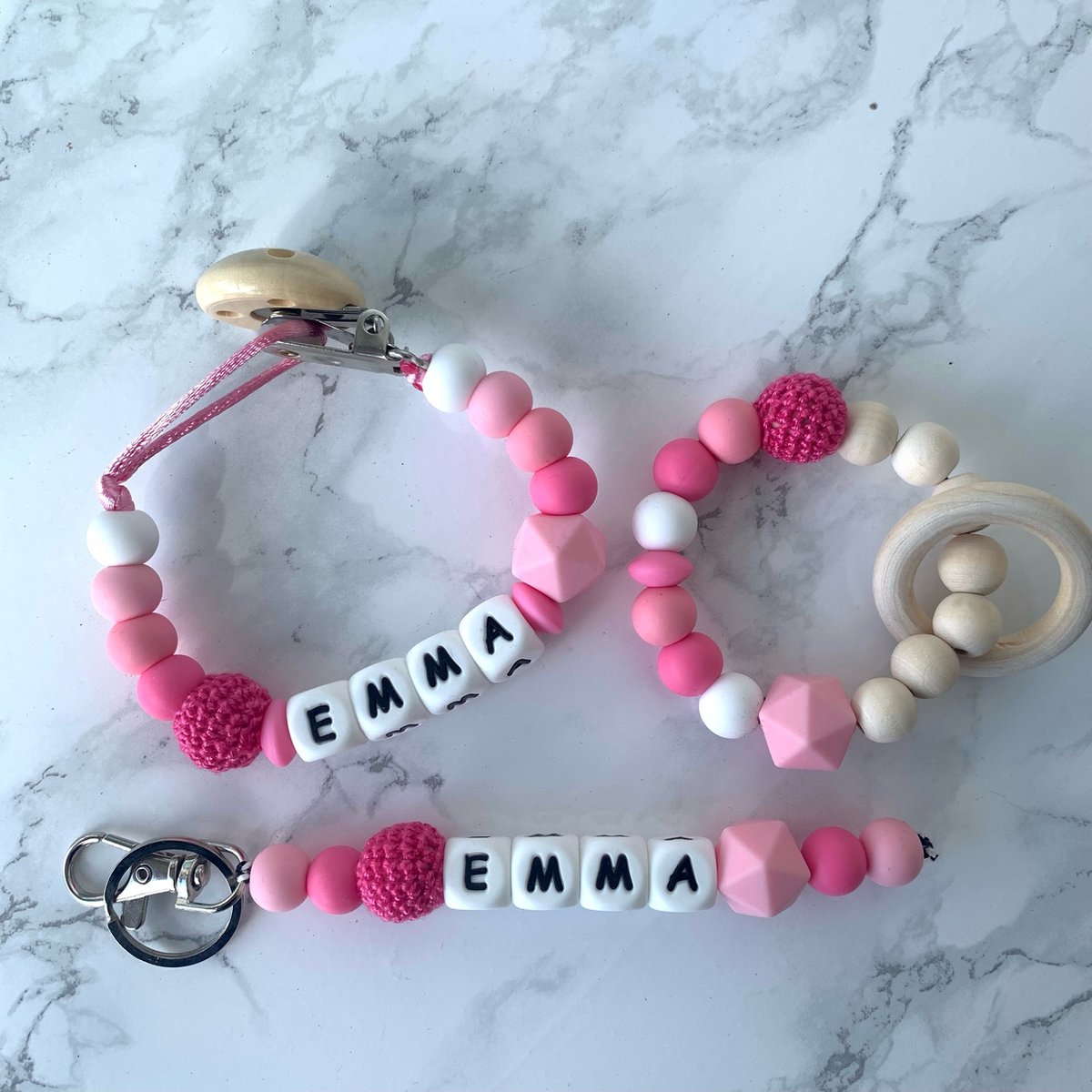 Goedkoopste Giftset baby - fuchsia - gepersonaliseerd - verschillende kleuren