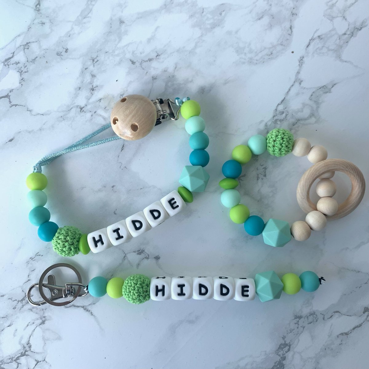 Goedkoopste Giftset baby - turquoise - gepersonaliseerd - verschillende kleuren