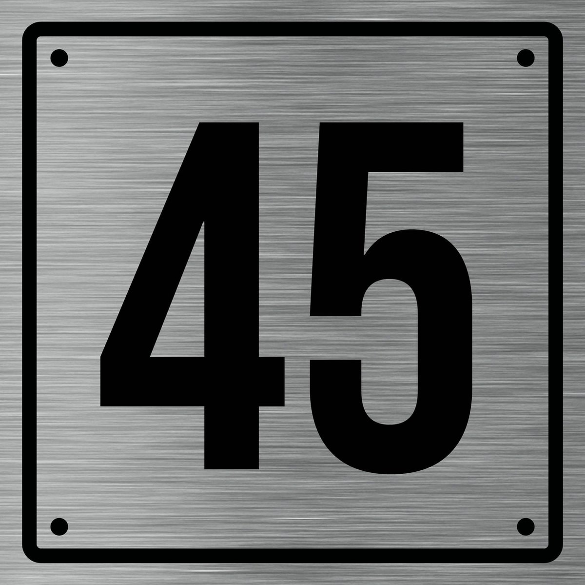 Huisnummerbord 45 - Incl. Schroeven en Pluggen – Acrylaat - 10 x 10 cm - RVS met Zwart