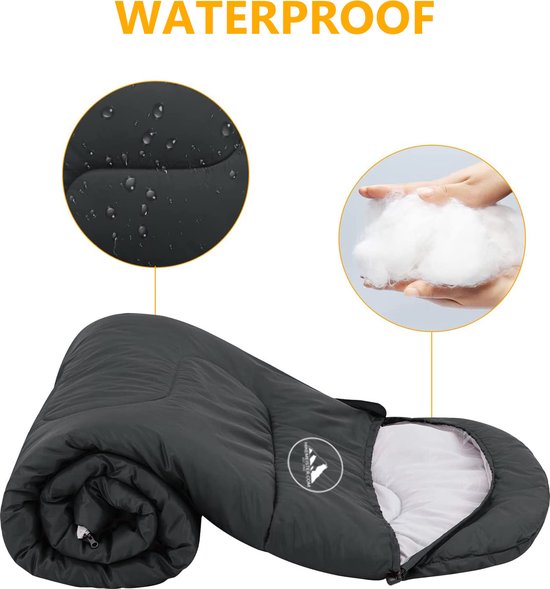 Hikemeister ® mummy slaapzak 1600 gram - kamperen - Zwart - ca. 220 x 80 cm - met Binnenzak - Comfortzone: 0°C tot 15°C graden - Draagtas van Hikemeister — afbeelding 4