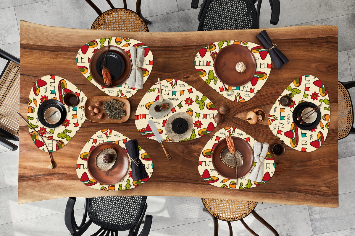 Placemat organisch - Placemats organic - Onderleggers - Mexico - Cactus - Patronen - 10 stuks