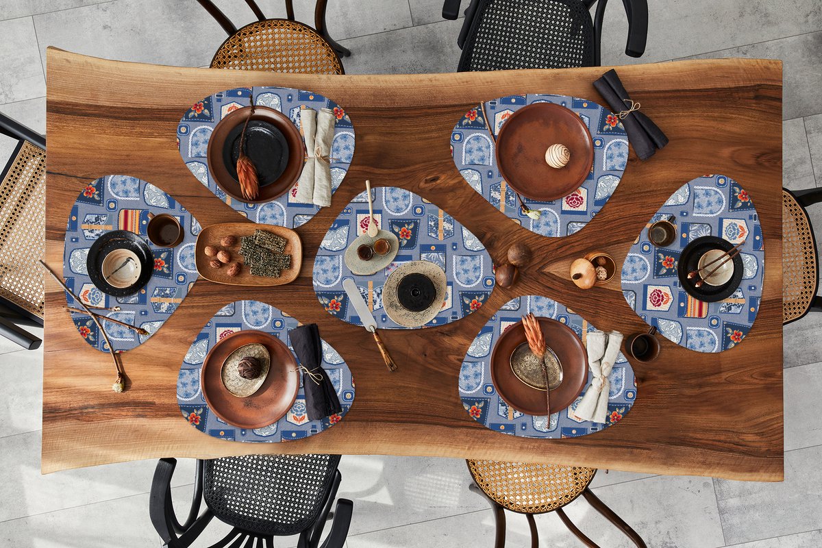 Placemat organisch - Placemats organic - Onderleggers - Broek - Denim - Patch - Patronen - 8 stuks