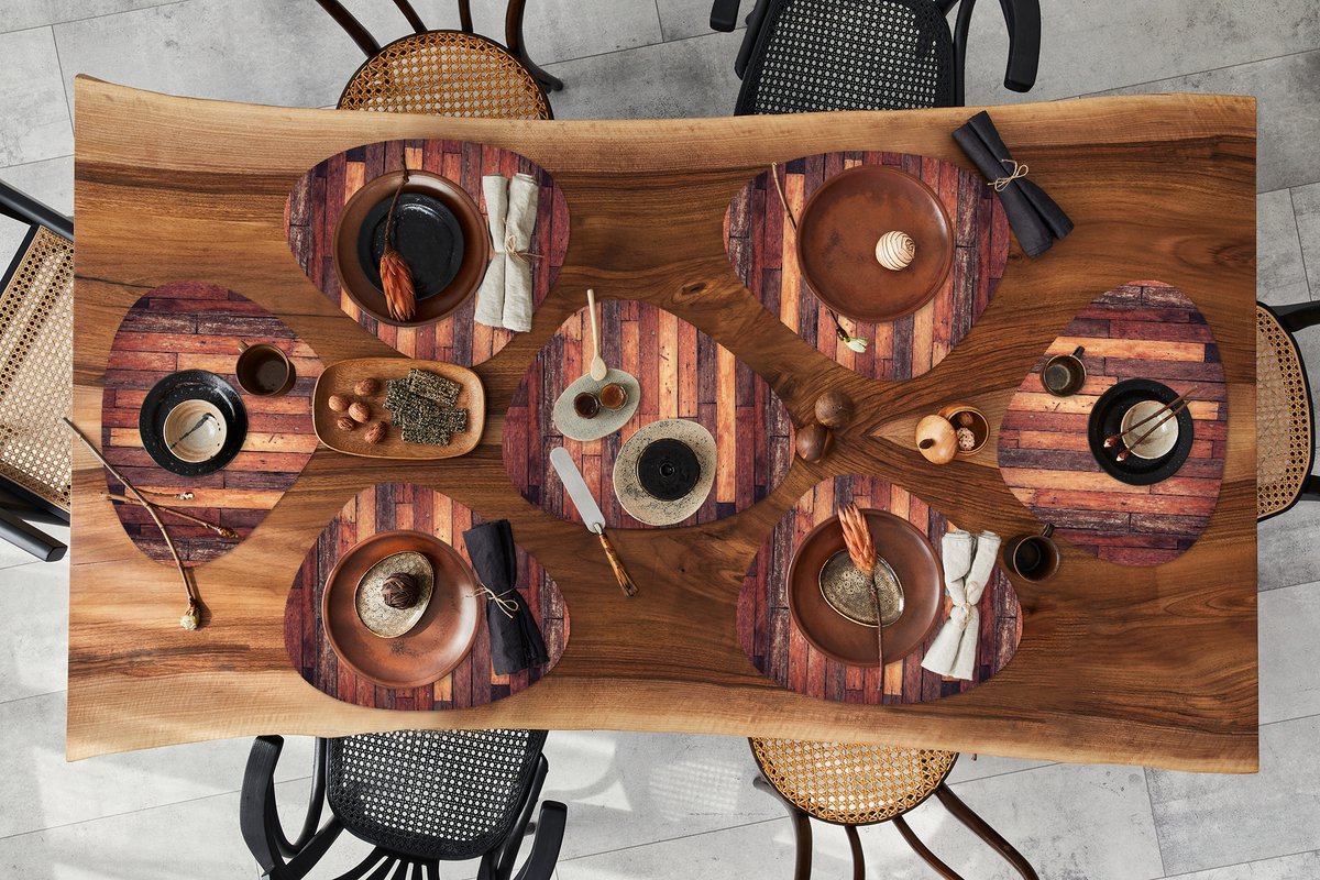 Placemat organisch - Placemats organic - Onderleggers - Plank - Vintage - Patroon - 8 stuks