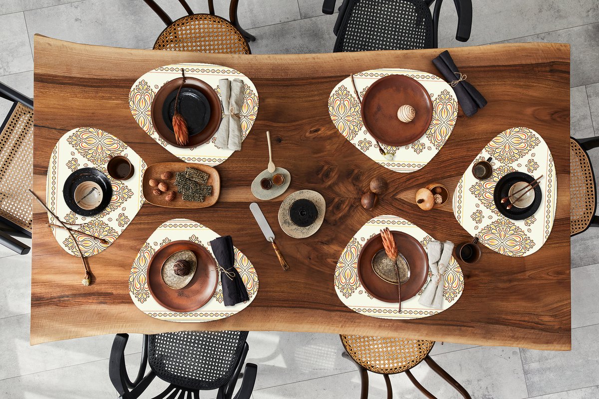 Placemat organisch - Placemats organic - Onderleggers - Boho - Goud - Design - Luxe - 6 stuks