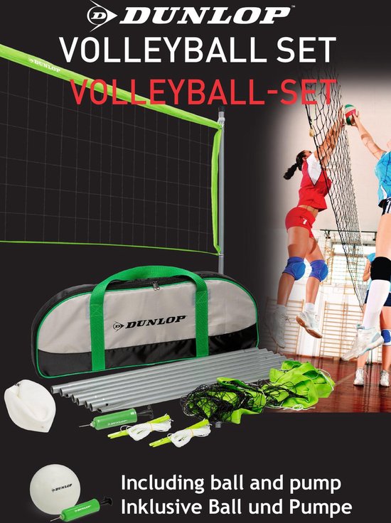 Dunlop Volleybalset - 609 x 220 CM Volleybalnet - Incl. Bal, Ballenpomp en Draagtas