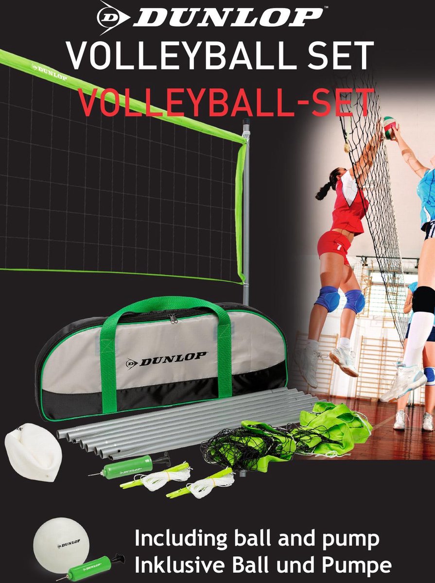 Set Da Pallavolo Dunlop – Completo Con Rete, Pallone, Pompa E Borsa, Ideale Per Giardino E Spiaggia