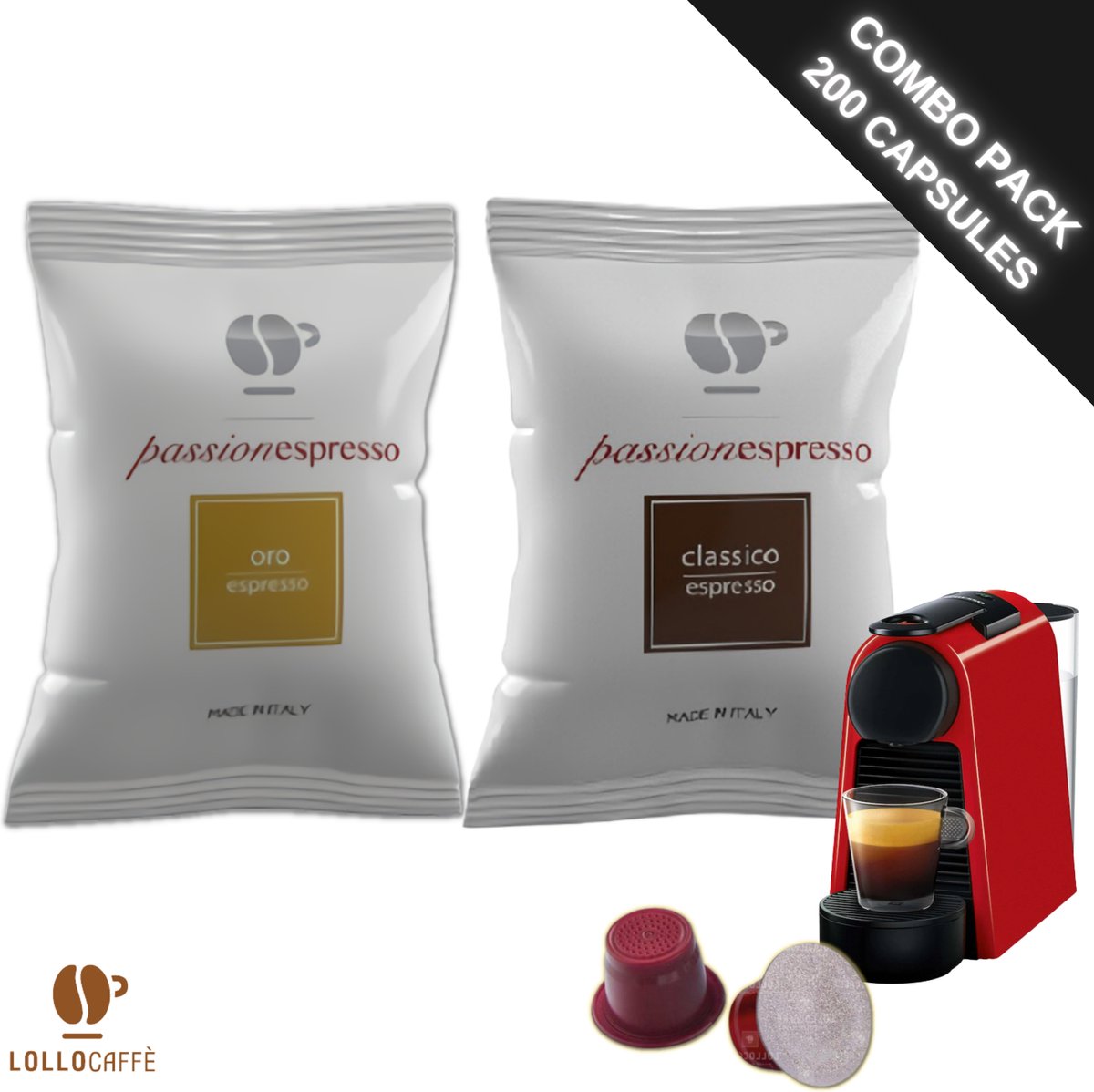 Lollo Caffè Oro + Classico Passionespresso Nespresso compatible - 200 capsules - Italiaanse espresso koffiecups - Voordeelverpakking