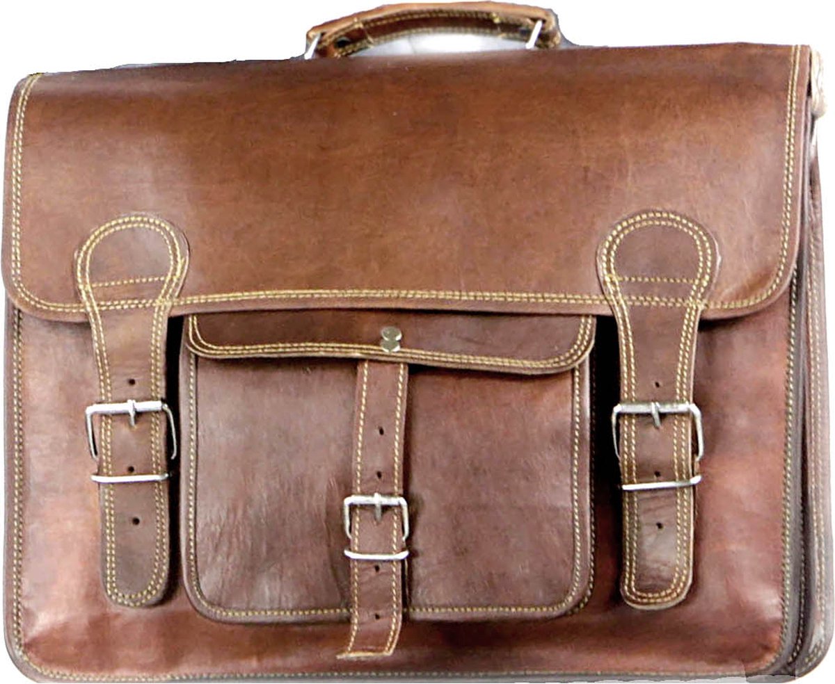 Satcheltas “Granada” – Cognac Bruin Echte Leder - Vintage Design - 42 x 29 x 11 cm / 16 inch