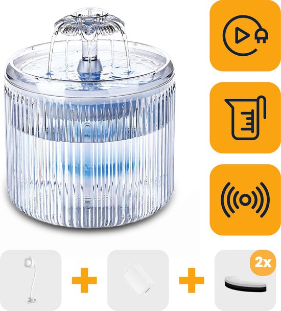MIRO Luxe Drinkfontein - Drinkbak - Geschikt Voor Meerdere Katten & Honden - Plug & Play - Zeer Stil - Met Sensor - 2.6 Liter Inhoud - + Extra Filter + Nederlandse Handleiding