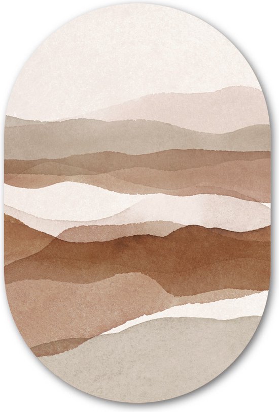 Muurovaal Abstract Dunes - WallCatcher | Geborsteld Aluminium 60x90 cm | Ovalen schilderij | Wandovaal Natuurlijke kleurentint