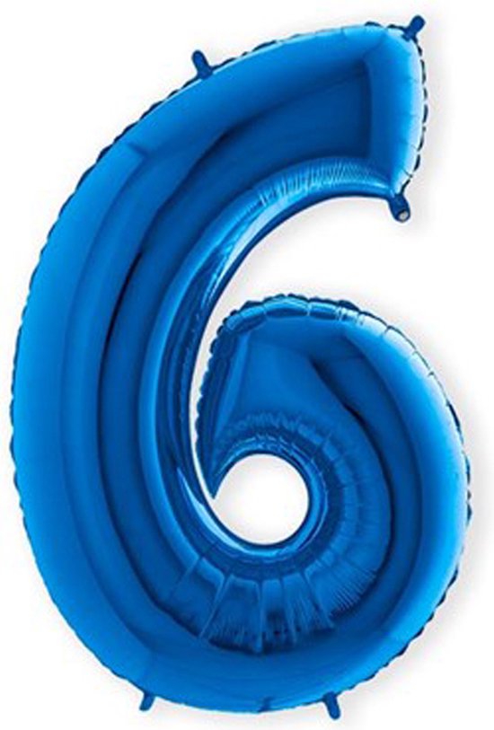 Folieballon - cijferballon - 6 jaar - blauw - verjaardag - 100 cm