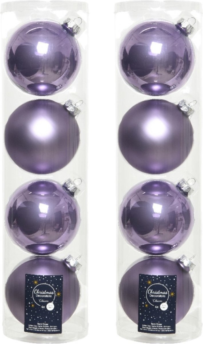 16x stuks kerstballen heide lila paars van glas 10 cm - mat/glans - Kerstversiering/boomversiering