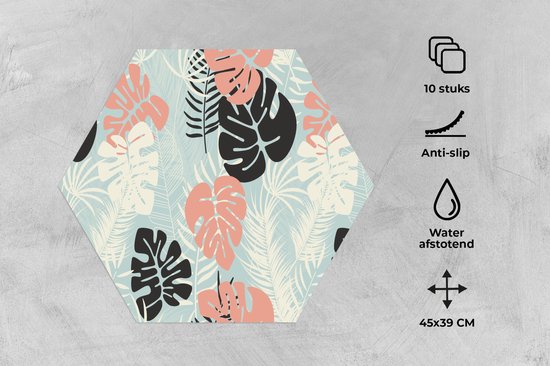 Napperons de table hexagon - Sets de table - Set de table hexagone - Feuilles - Monstera - Pastel - Hawaï - Motifs - 10 pièces