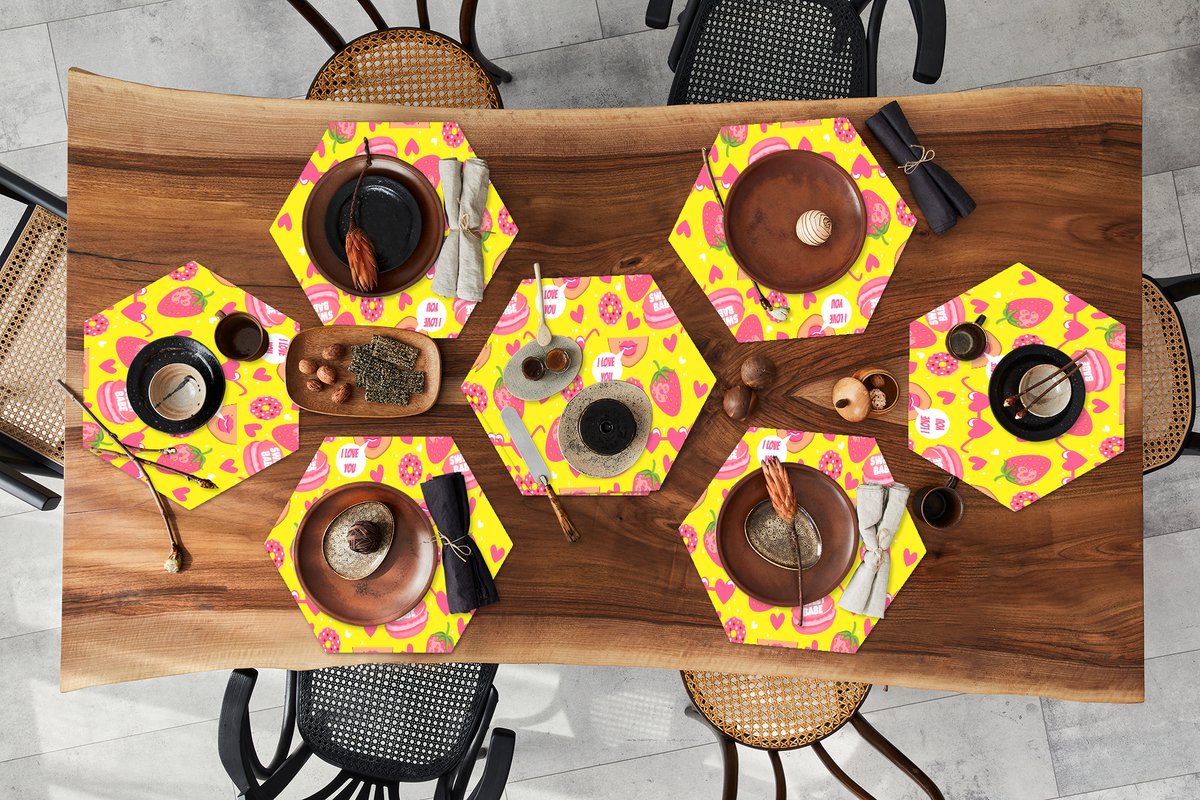 Placemats hexagon - Onderleggers placemats - Placemat zeshoek - Eten - Patroon - Roze - 8 stuks
