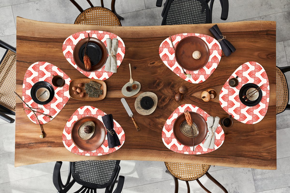 Placemat organisch - Placemats organic - Onderleggers - Hart - Valentijnsdag - Cadeau - 6 stuks