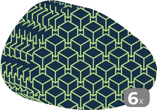 Set de table bio - Napperons bio - Blocs - Motifs - Cube - 3D - 6 pièces