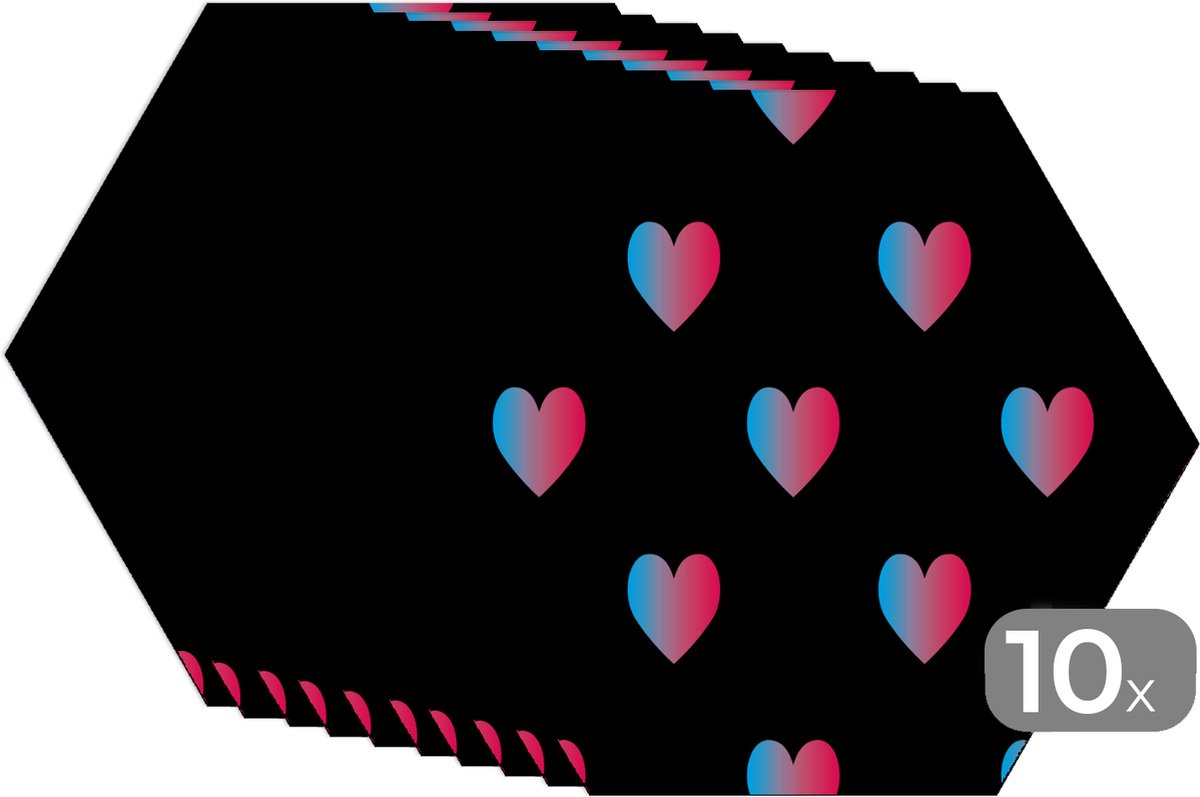 Placemats hexagon - Onderleggers placemats - Placemat zeshoek - Liefde - Roze - Blauw - Valentijn - 10 stuks