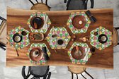 Placemats hexagon - Onderleggers placemats - Placemat zeshoek - Hart - Retro - Patronen - 8 stuks