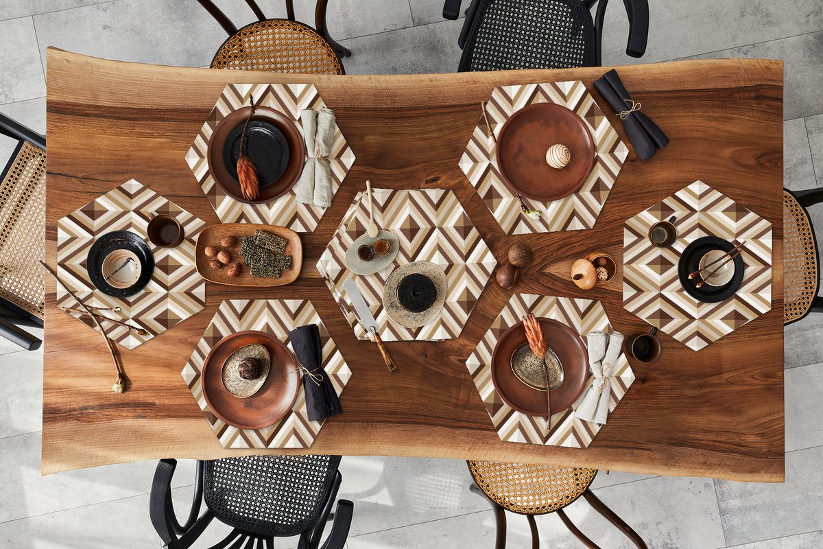 Placemats hexagon - Onderleggers placemats - Placemat zeshoek - Retro - Ster - Design - 10 stuks