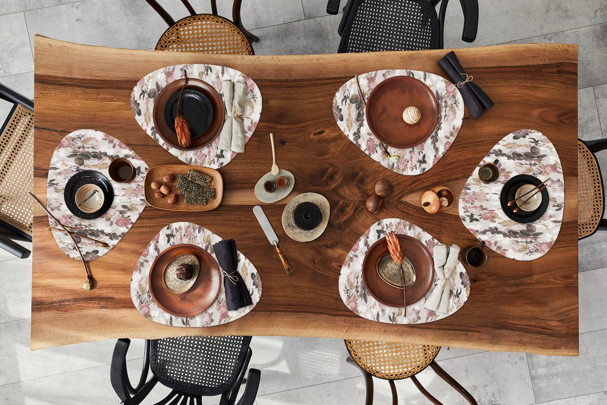 Placemat organisch - Placemats organic - Onderleggers - Patroon - Bloem - Roze - 6 stuks