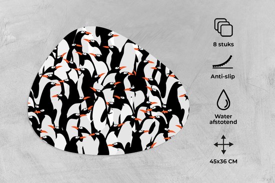 Set de table bio - Napperons de verre - Pingouins - Animaux - Motifs - Zentangle - 8 pièces