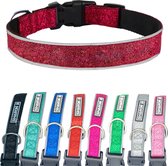 Sharon B - glitter halsband - rood - maat XL - reflecterend - neopreen binnenvoering - hondenhalsband voor grote honden