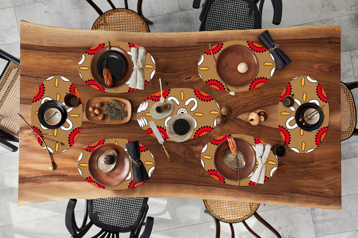 Placemats ovaal - Onderleggers - Ovale placemats - Design - Bloemen - Stippen - 10 stuks