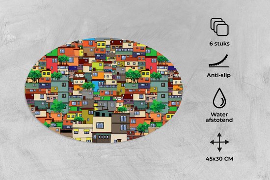 Napperons ovales - Sets de table - Sets de table ovales - Motifs - Bâtiments - Zentangle - 6 pièces