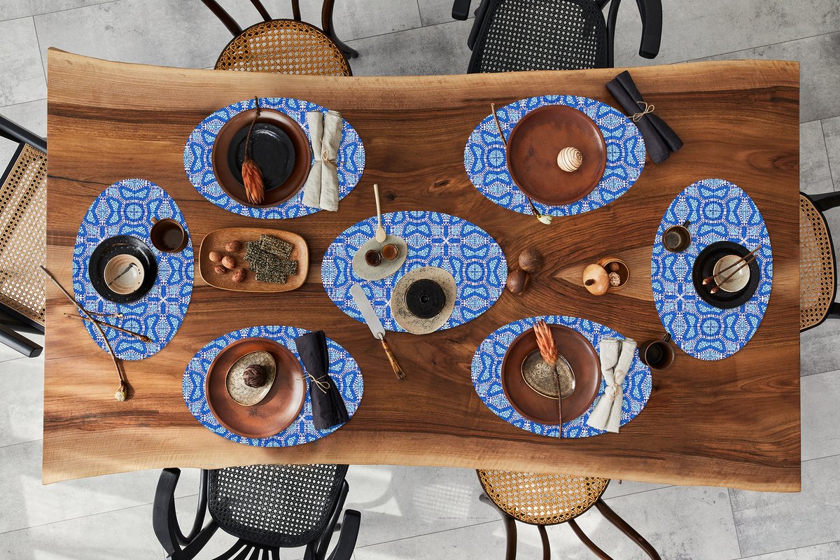 Placemats ovaal - Onderleggers - Ovale placemats - Mozaïek - Blauw - Design - 8 stuks