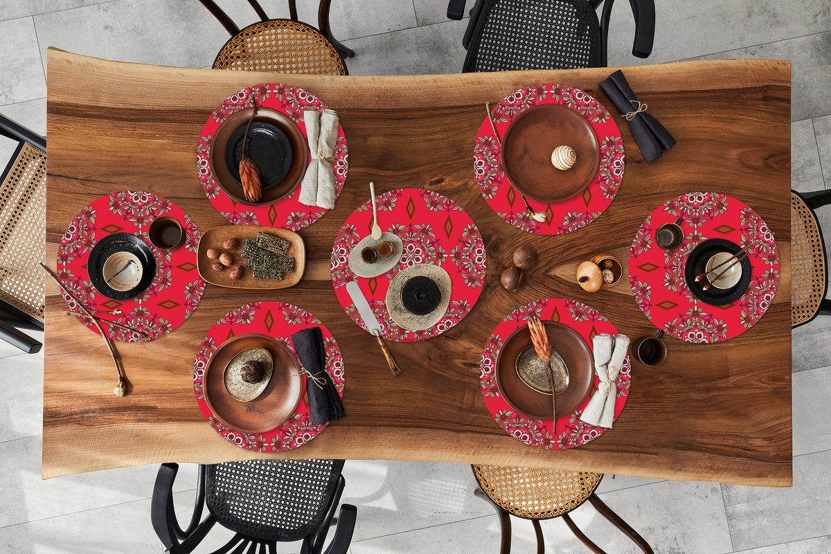 Ronde placemats - Onderlegger - Placemats rond - Mandala - Design - Bloem - 8 stuks