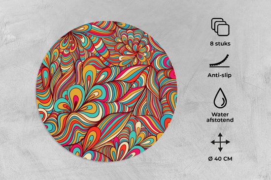 Sets de table ronds - Sous-couche - Napperons ronds - Design - Années 1970 - Fantasy - Couleur - 8 pièces
