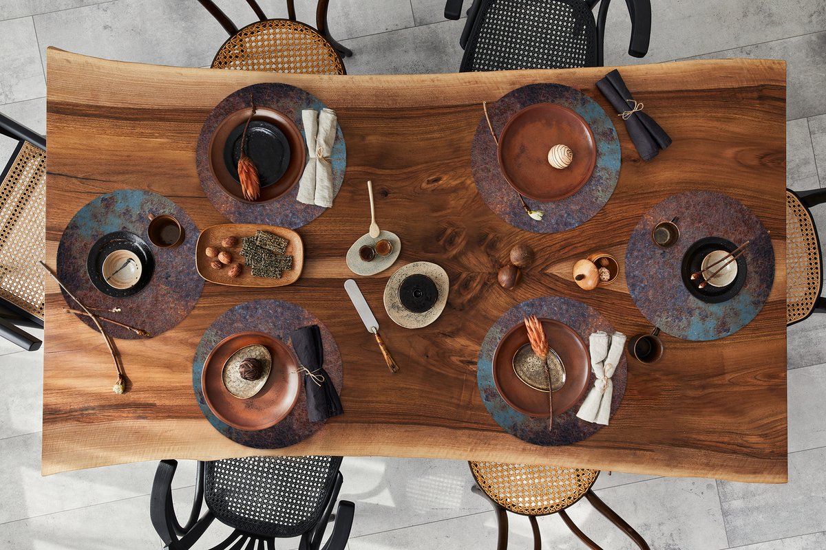 Ronde placemats - Onderlegger - Placemats rond - Roest print - Muur - Blauw - 6 stuks