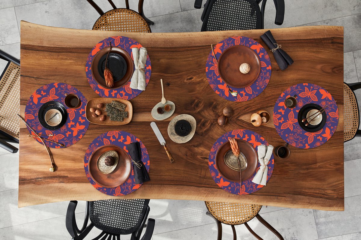 Ronde placemats - Onderlegger - Placemats rond - Vlinder - Libelle - Rood - Patronen - 6 stuks